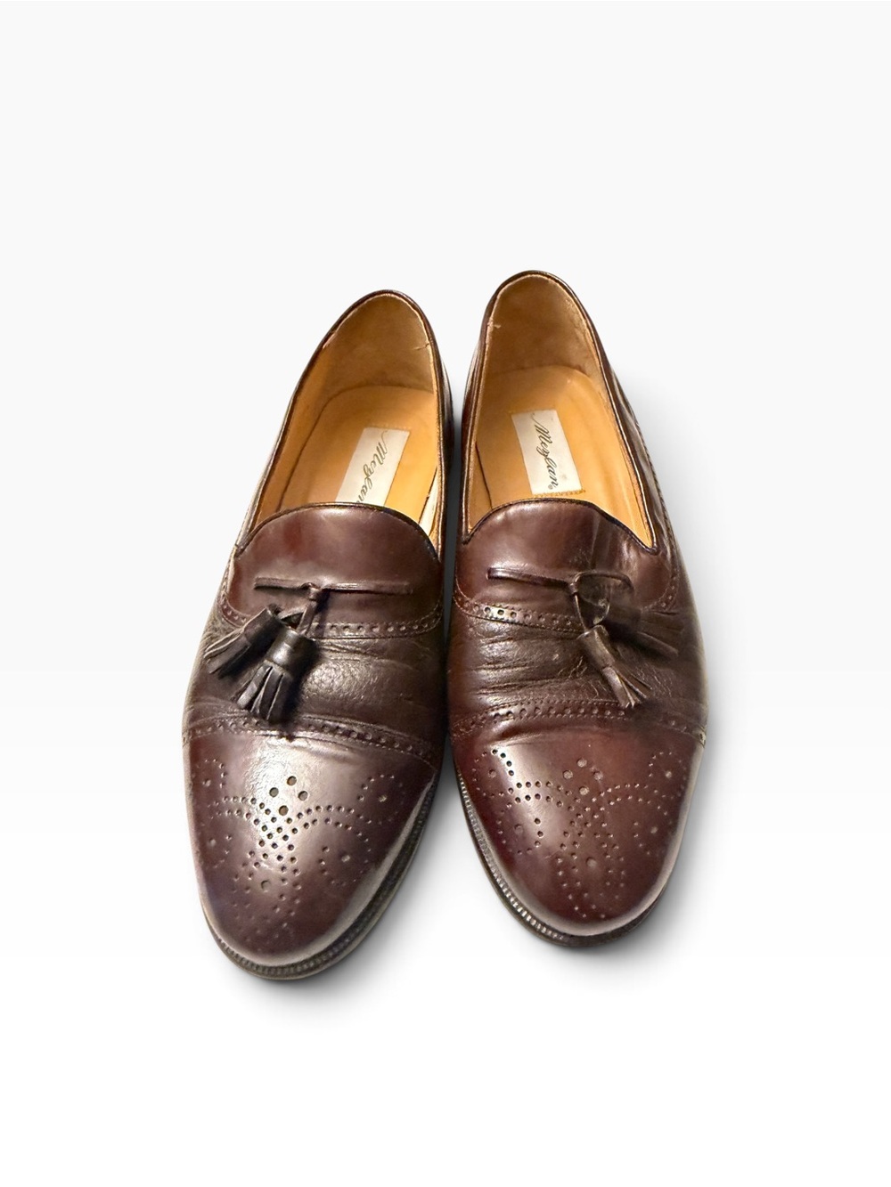Mezlan Dark Brown Leather Tassel men Loafers, pre-owned,SZ9.5